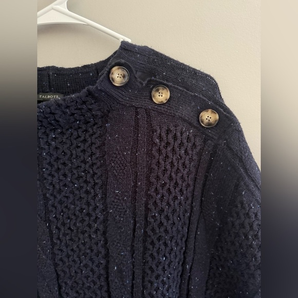 Talbots Blue Speckled Cable Knit Poncho Sweater Women’s SZ S Cotton Buttons - Picture 3 of 8